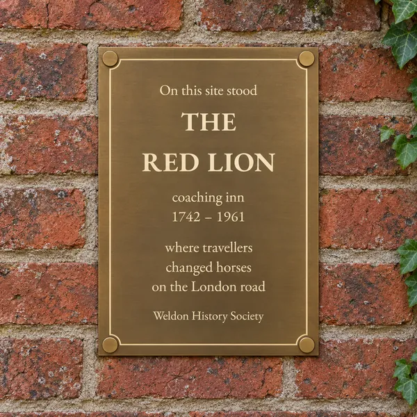 Personalised aged brass plaque 210 × 297 mm, shown with example wording