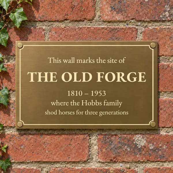 Personalised aged brass plaque 300 × 200 mm, shown with example wording