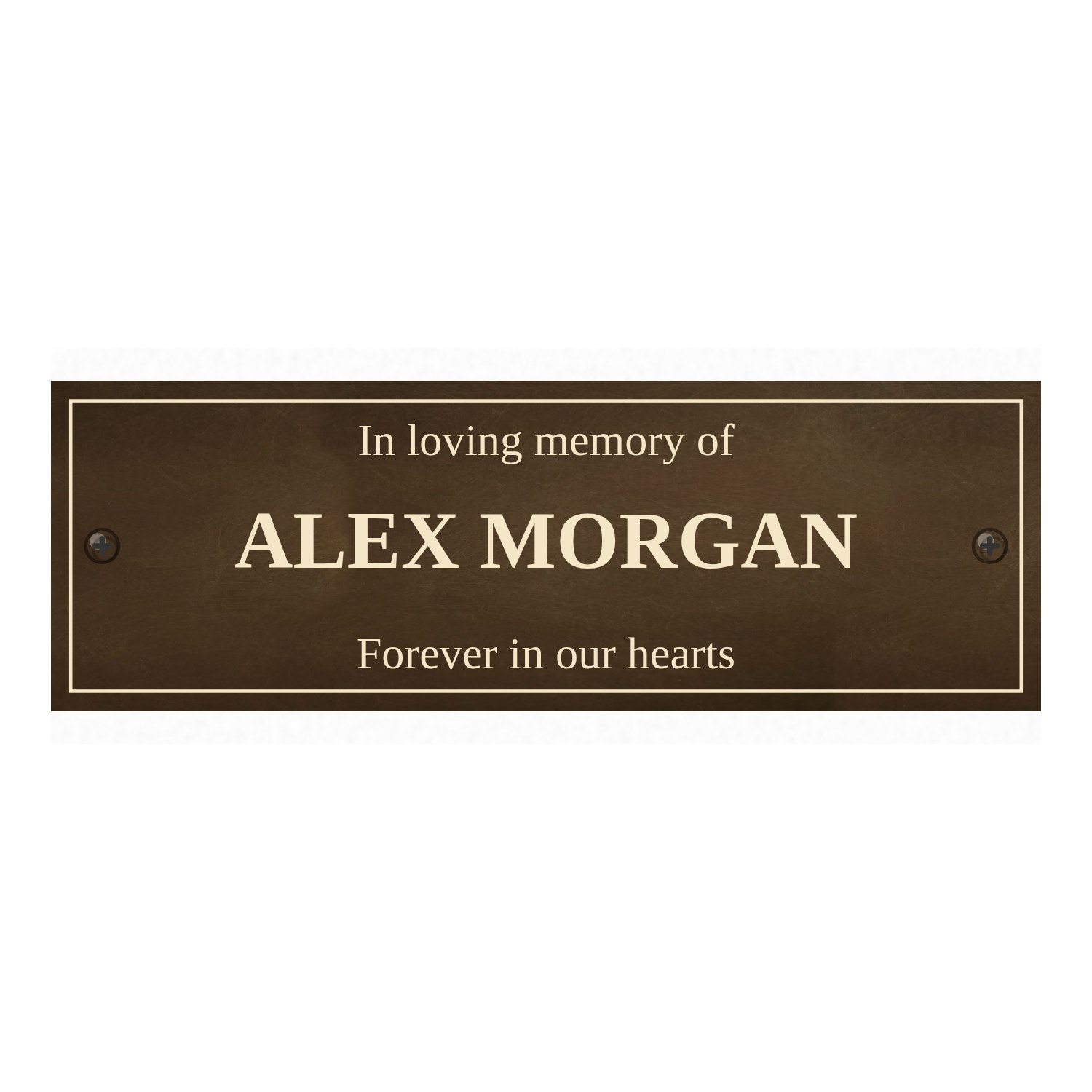 Personalised aged brass bench plaque 150 × 50 mm design example