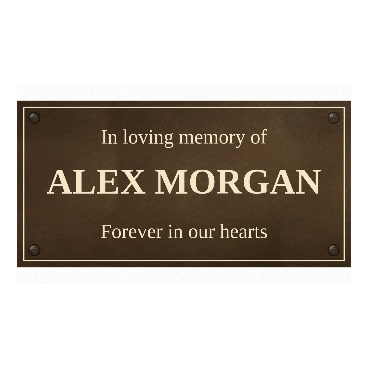 Personalised aged brass bench plaque 150 × 75 mm design example