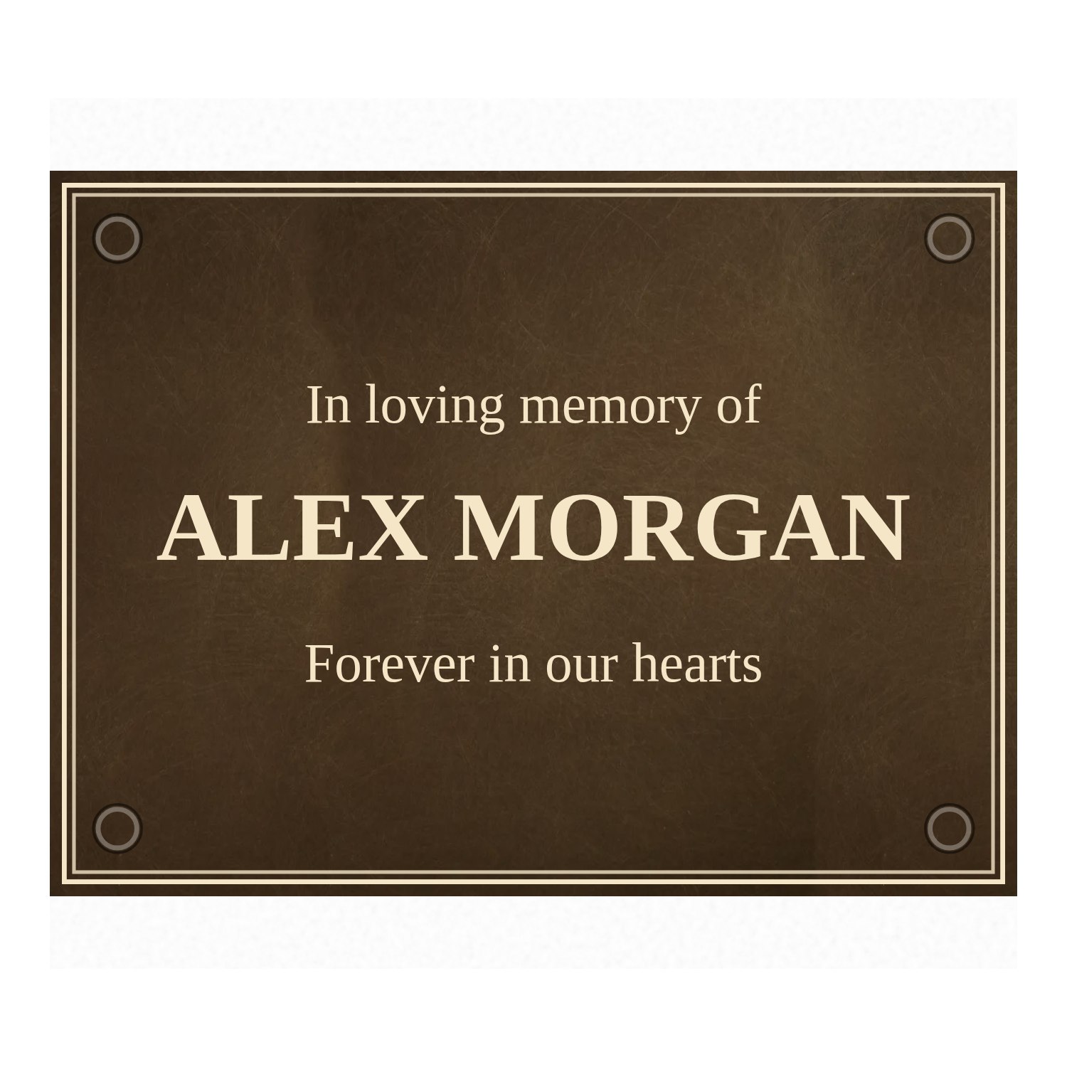 Personalised aged brass plaque 200 × 150 mm design example