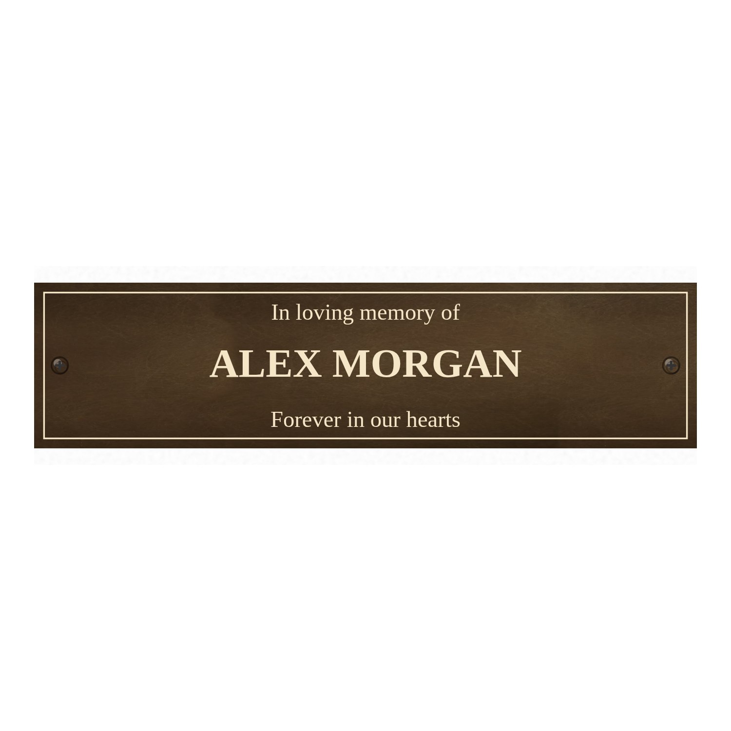 Personalised aged brass bench plaque 200 × 50 mm design example