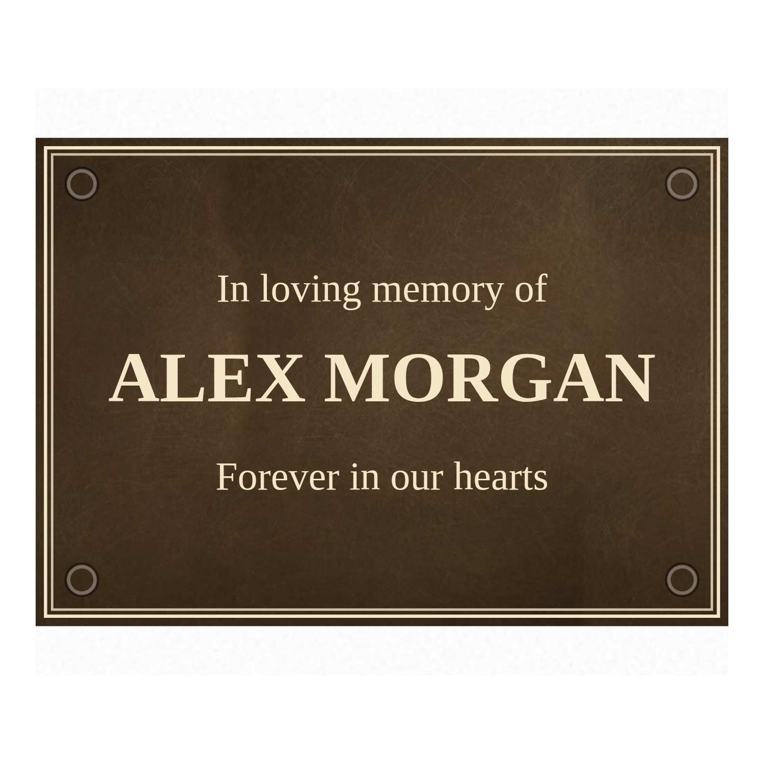 Personalised aged brass plaque 210 × 148 mm design example