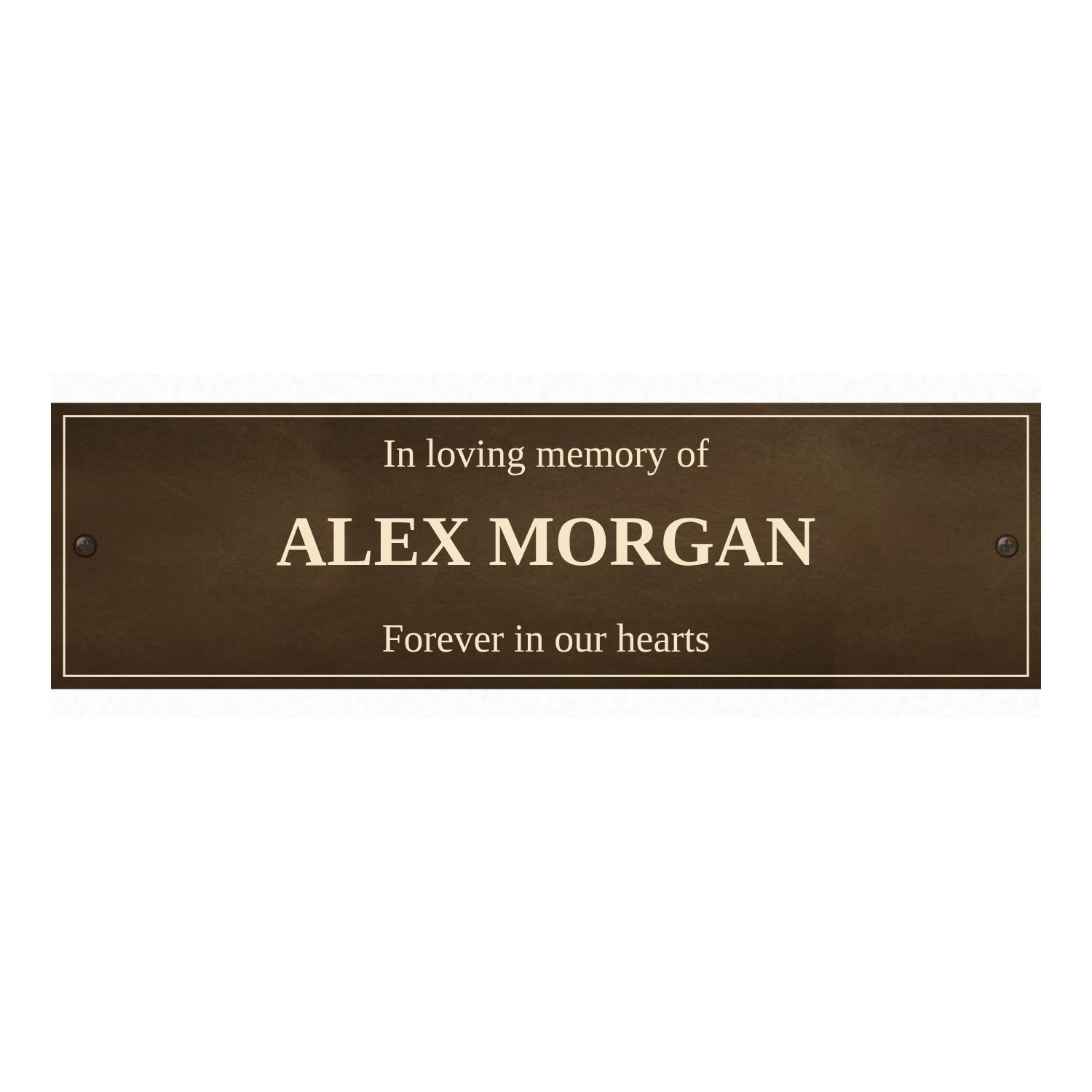 Personalised aged brass bench plaque 225 × 65 mm design example