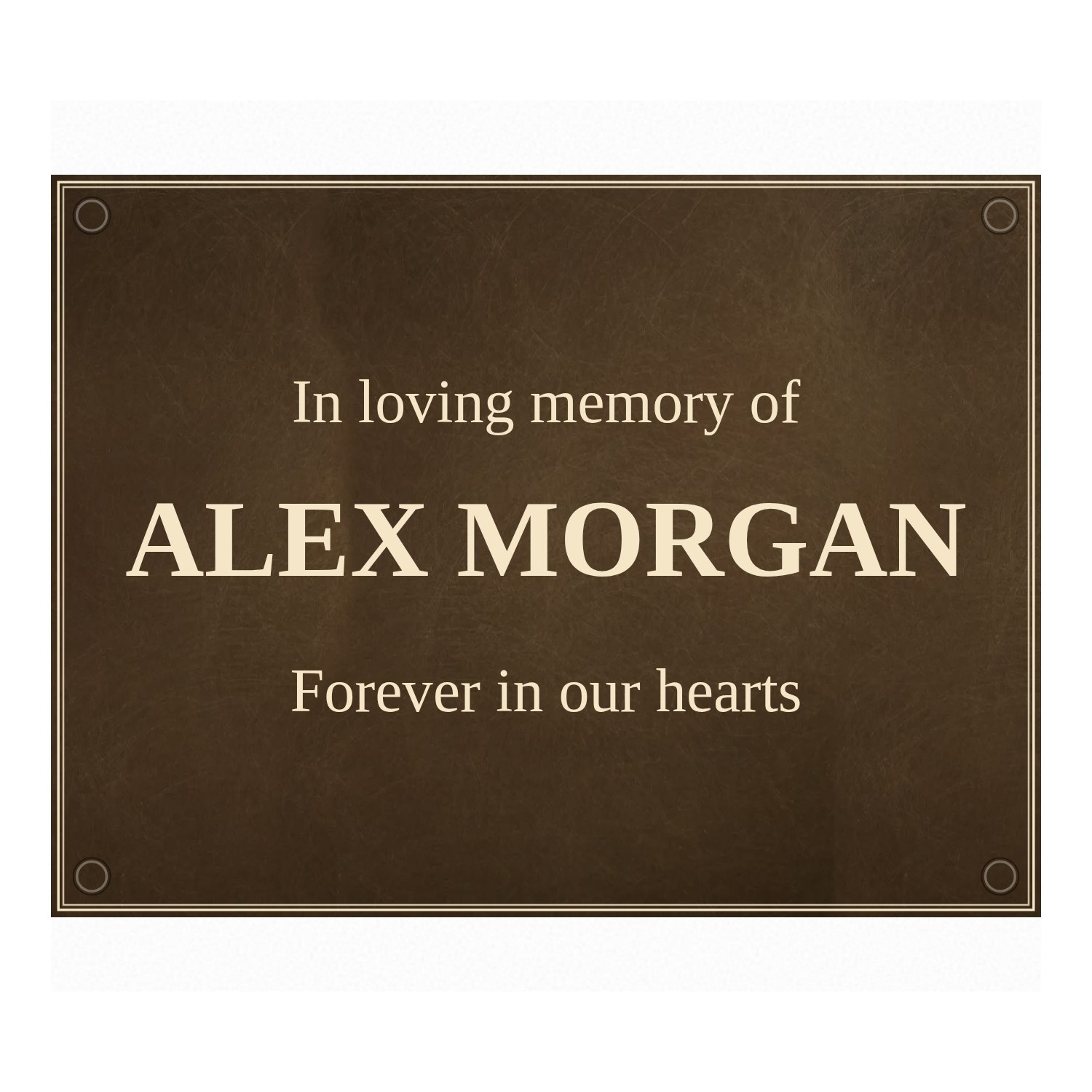 Personalised aged brass plaque 400 × 300 mm design example