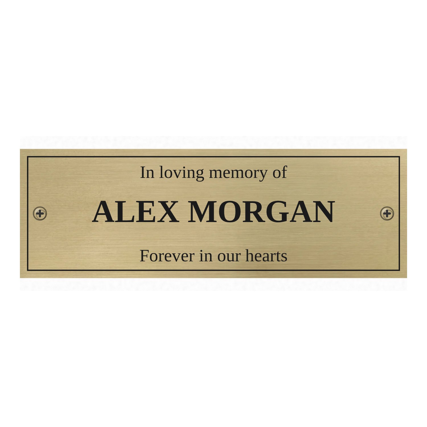 Personalised brushed brass bench plaque 150 × 50 mm design example