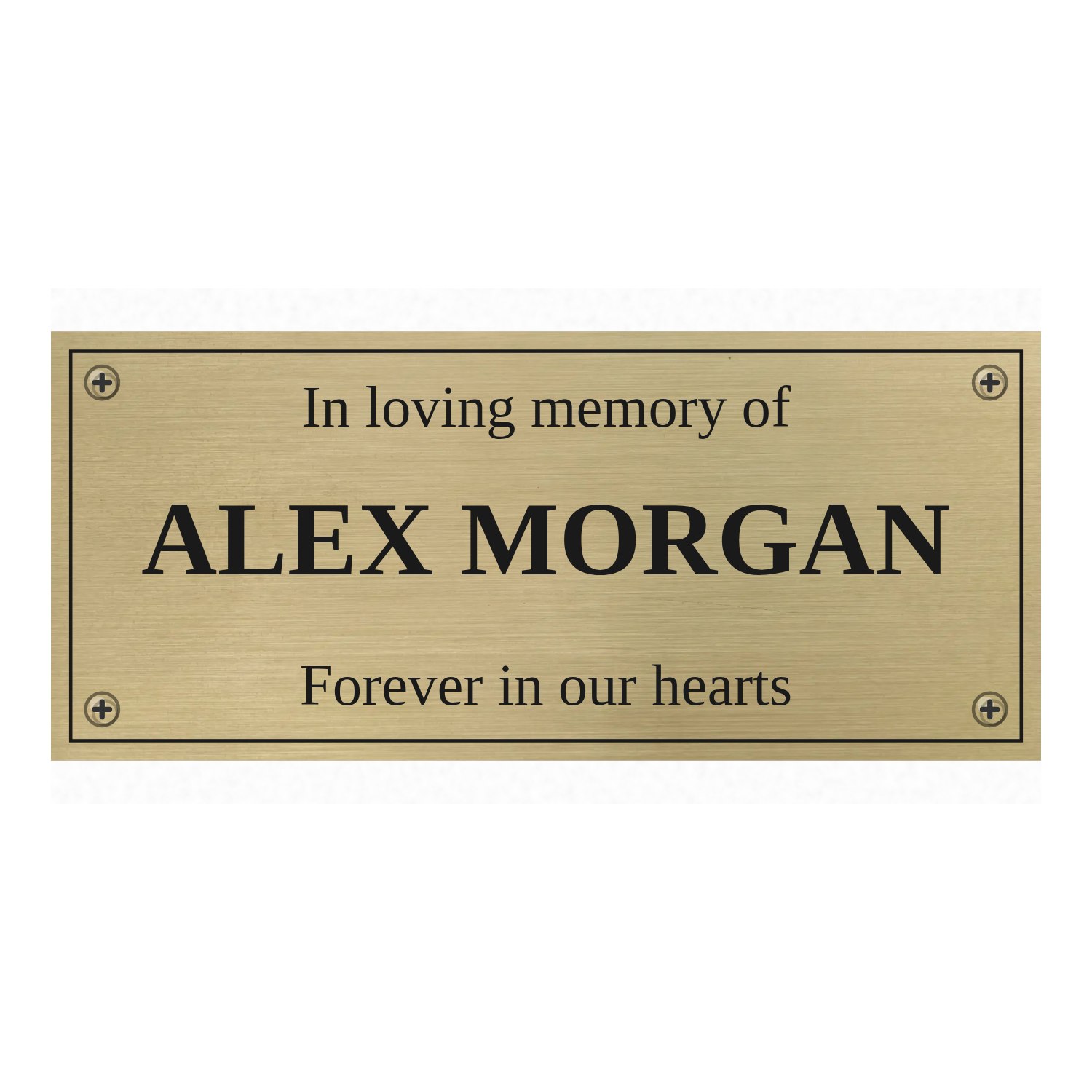 Personalised brushed brass bench plaque 150 × 65 mm design example