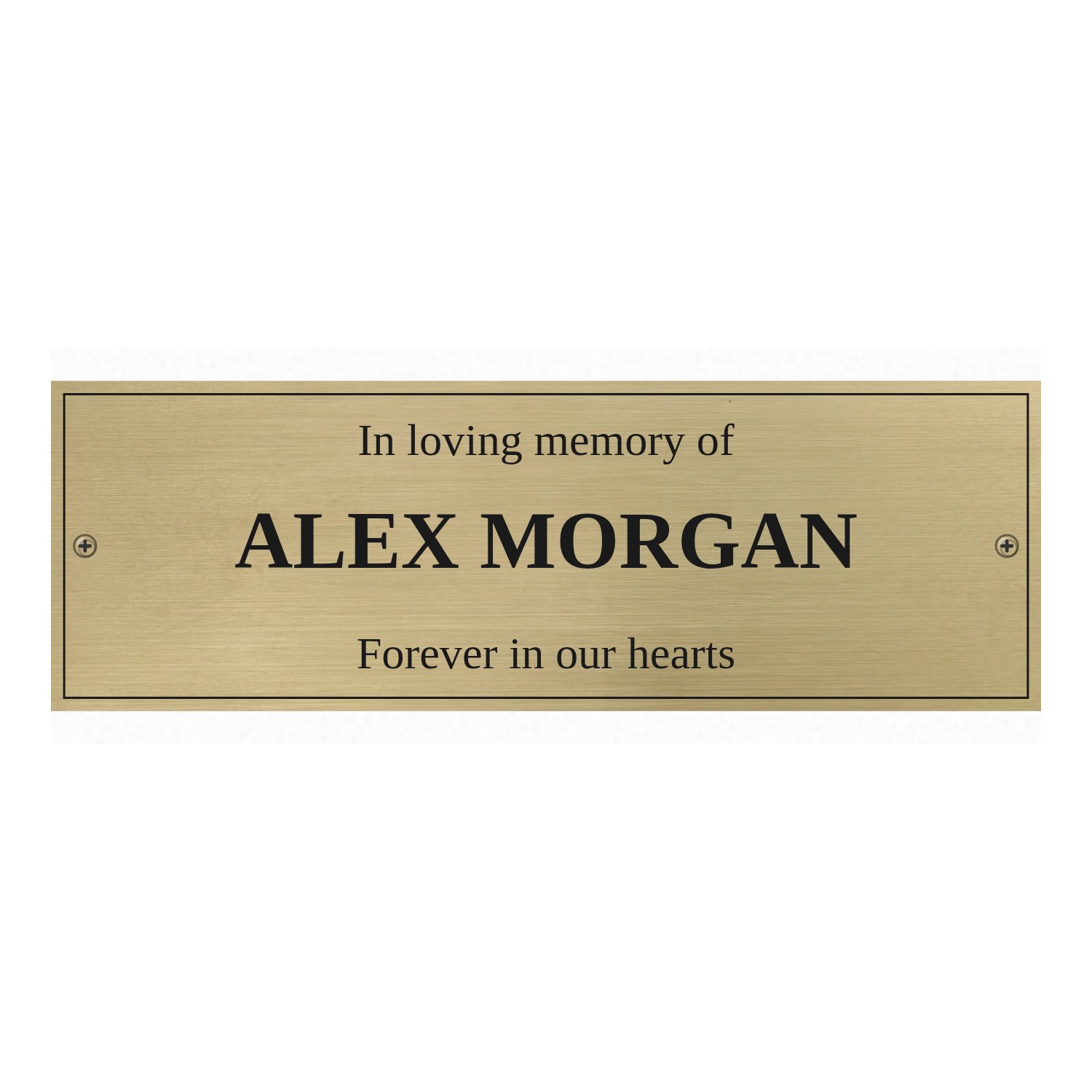 Personalised brushed brass bench plaque 225 × 75 mm design example