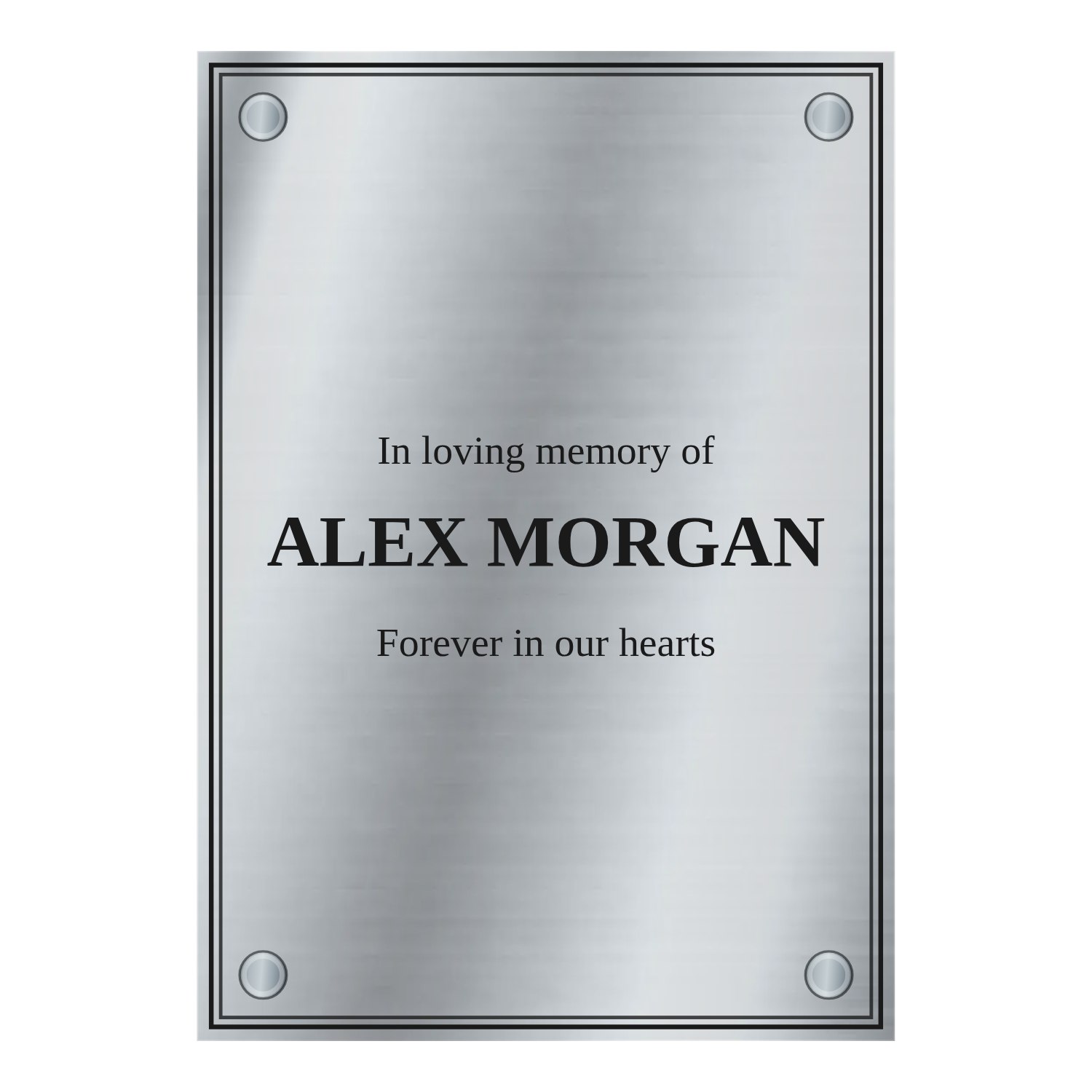 Personalised brushed stainless steel plaque 148 × 210 mm design example