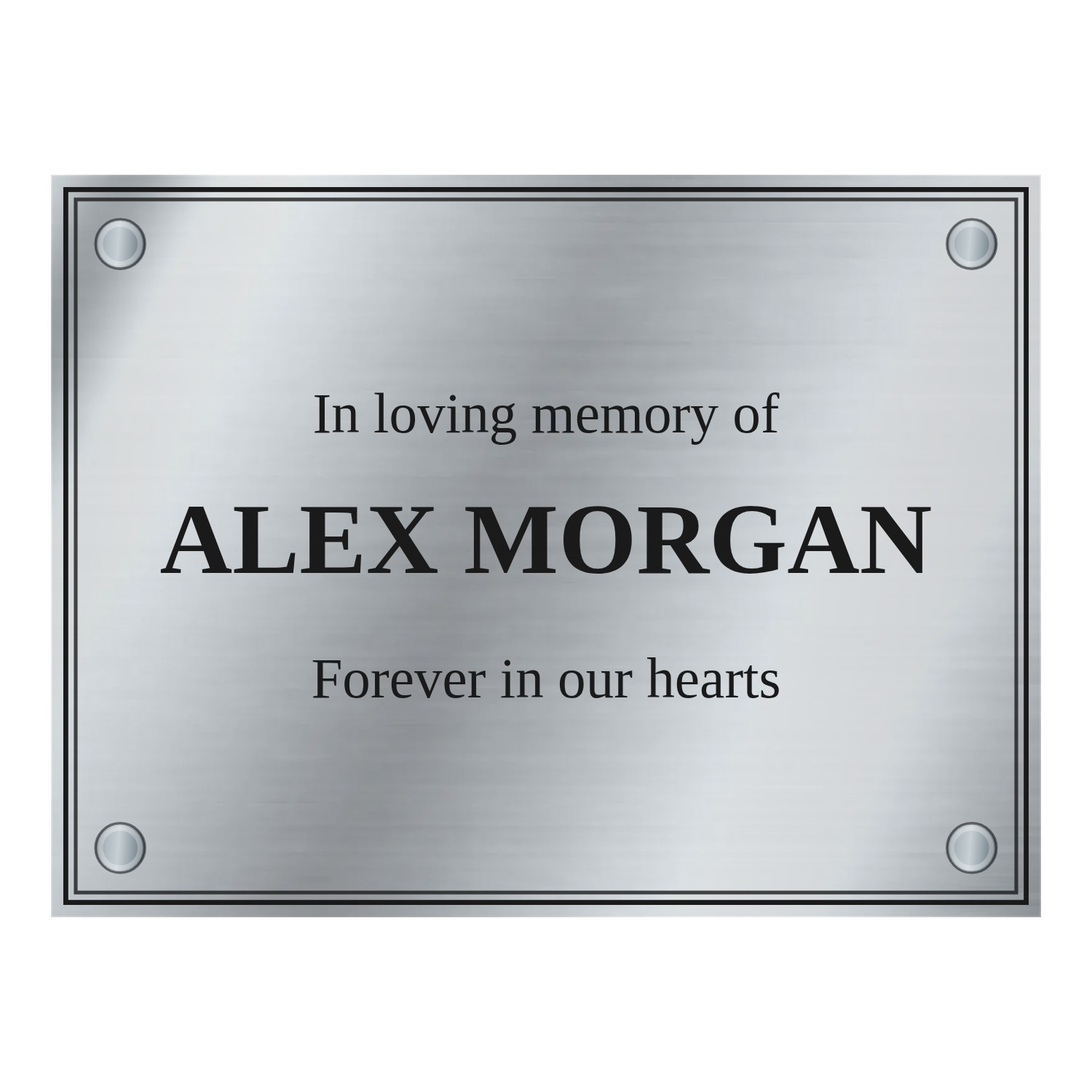 Personalised brushed stainless steel plaque 200 × 150 mm design example