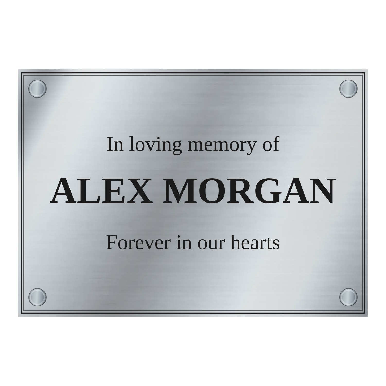 Personalised brushed stainless steel plaque 297 × 210 mm design example