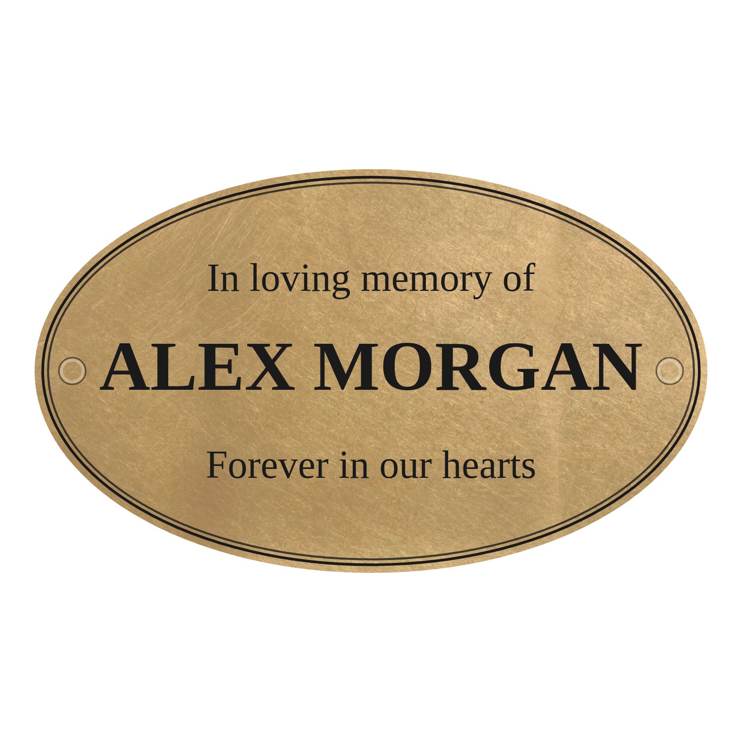 Personalised orbital brass oval plaque 250 × 150 mm design example