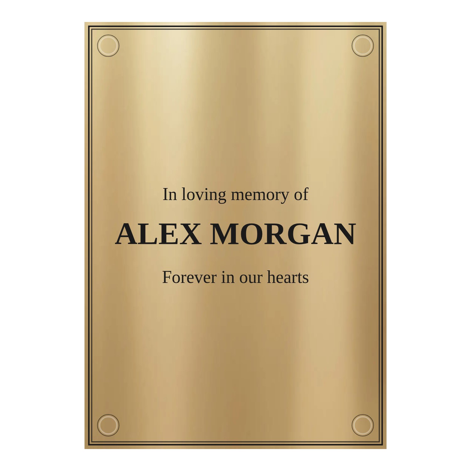 Personalised polished brass plaque 210 × 297 mm design example