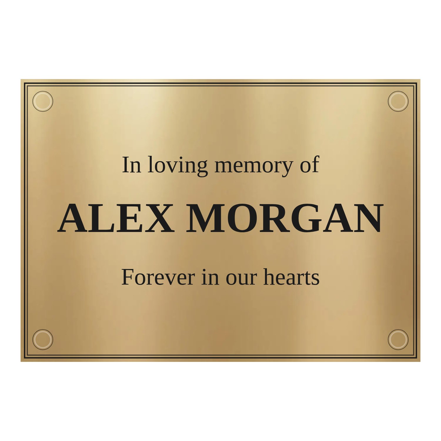 Personalised polished brass plaque 297 × 210 mm design example
