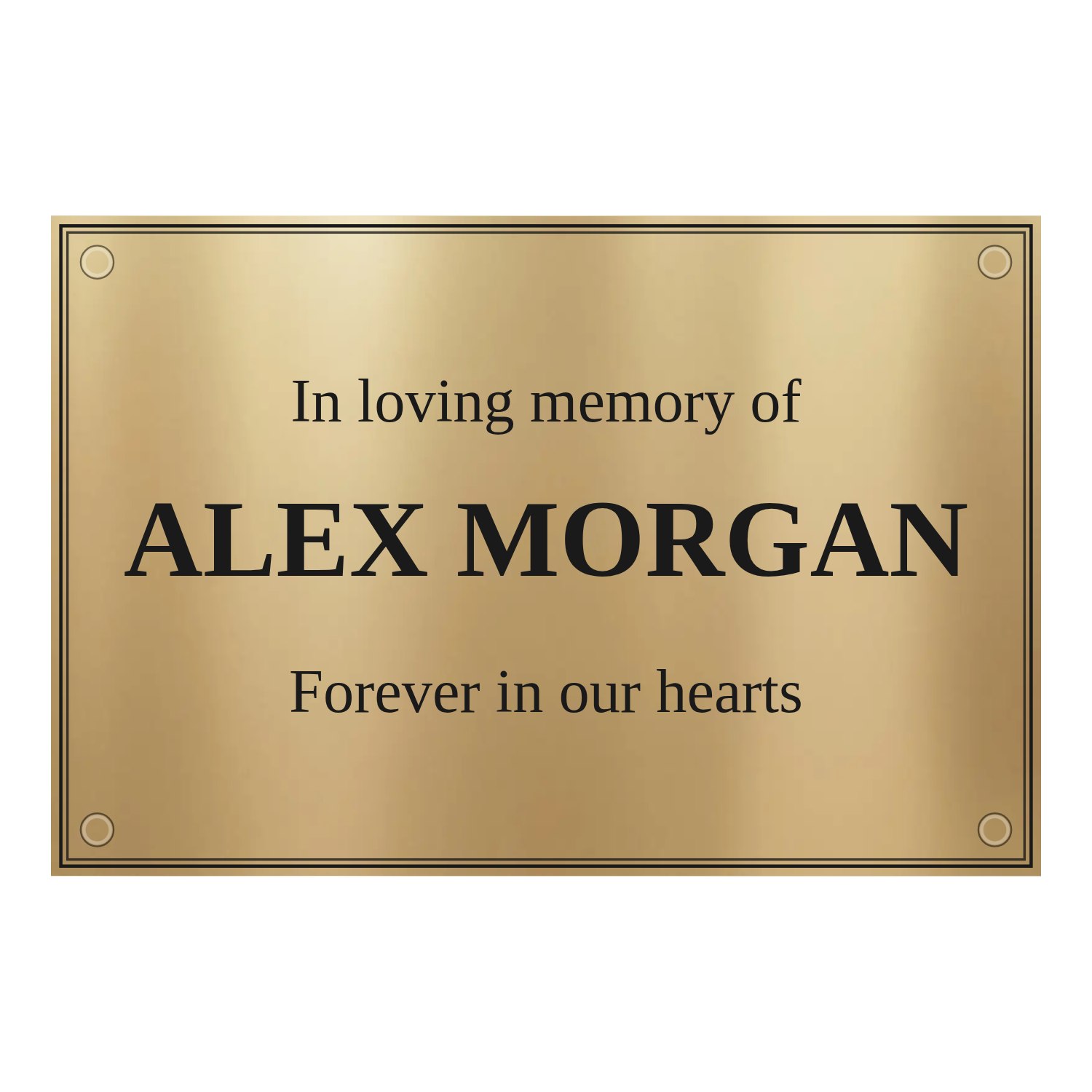 Personalised polished brass plaque 300 × 200 mm design example