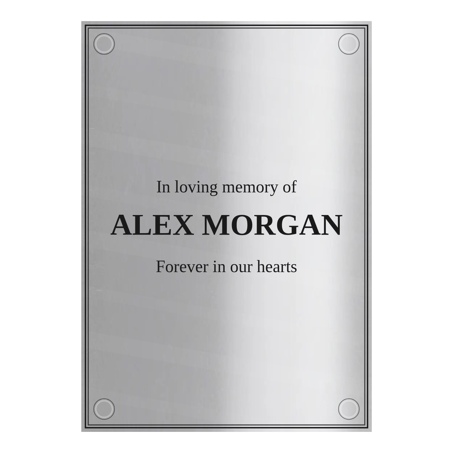 Personalised polished stainless steel plaque 210 × 297 mm design example